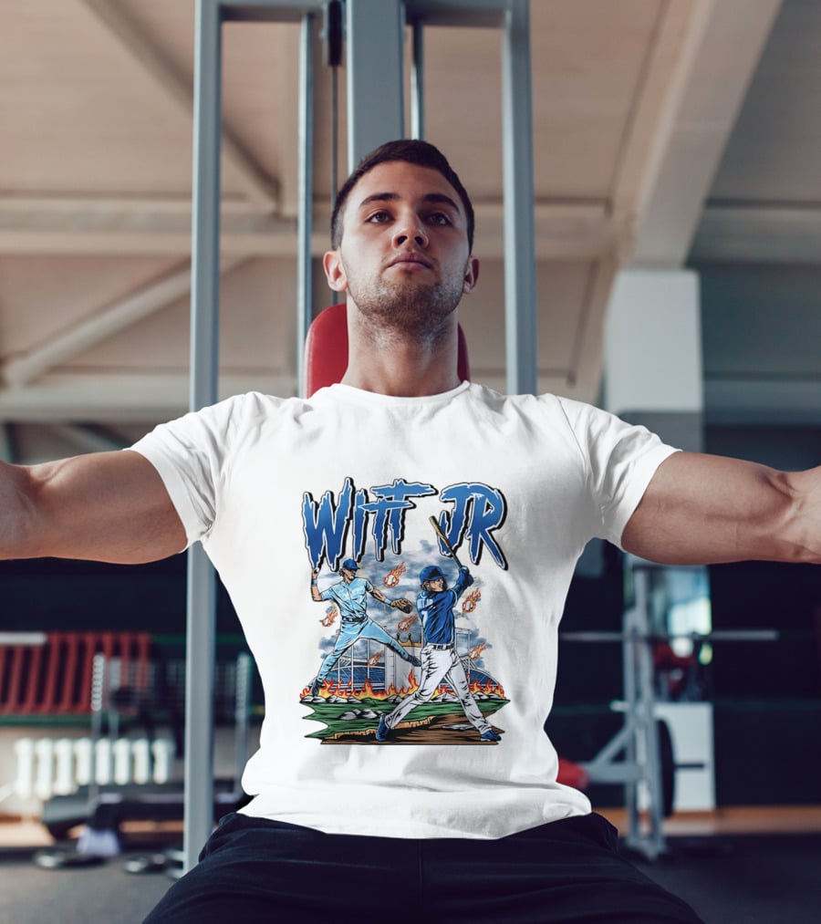 Bobby Witt Jr Kansas City Royals Baseball Player Illustration With Dynamic Action Scenes T-Shirt