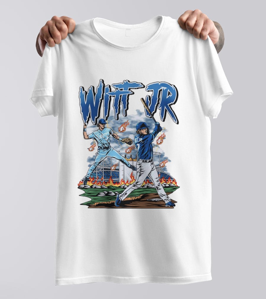Bobby Witt Jr Kansas City Royals Baseball Player Illustration With Dynamic Action Scenes T-Shirt