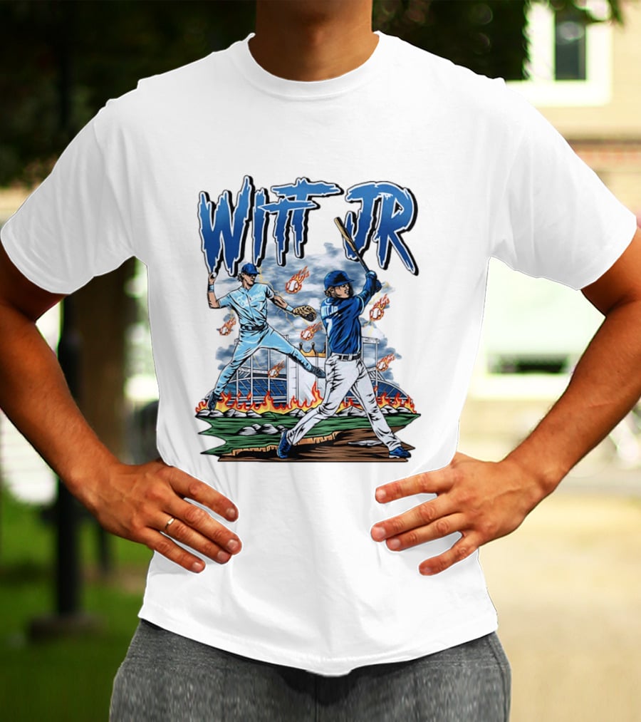 Bobby Witt Jr Kansas City Royals Baseball Player Illustration With Dynamic Action Scenes T-Shirt