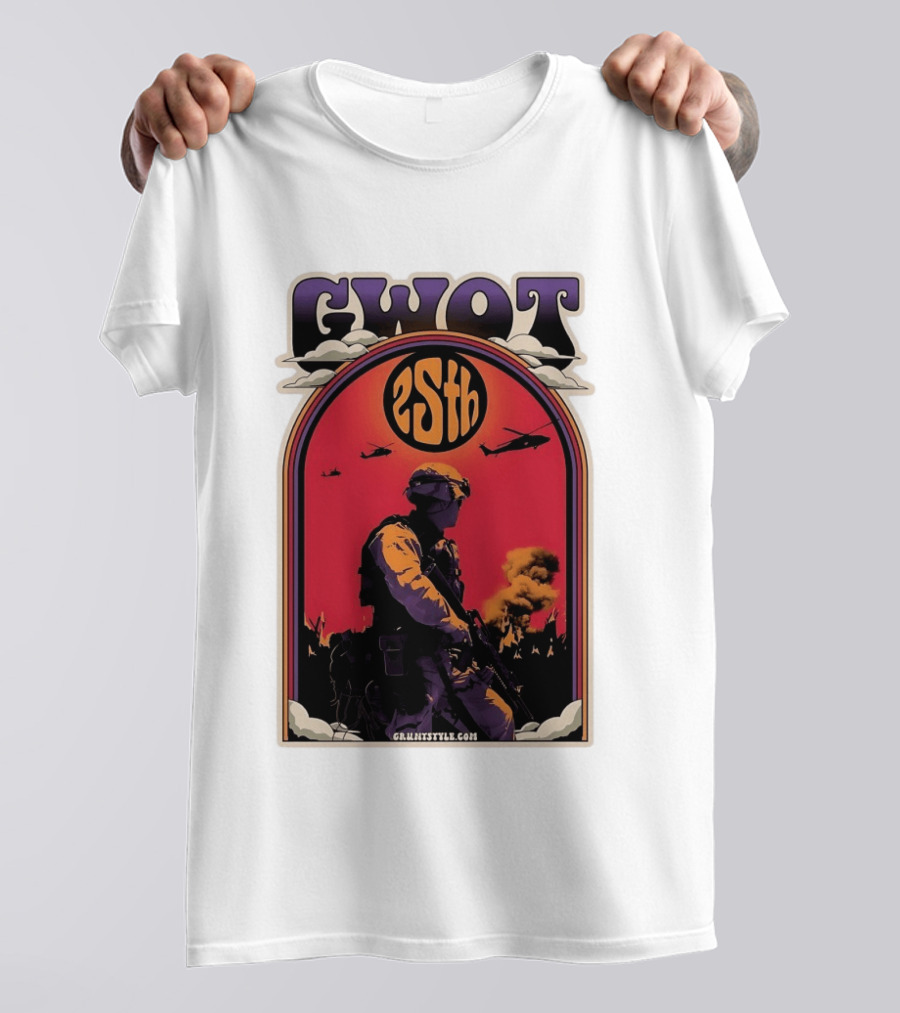 GWOT 25th Anniversary Soldier Helicopters Gruntstyle.com T-Shirt