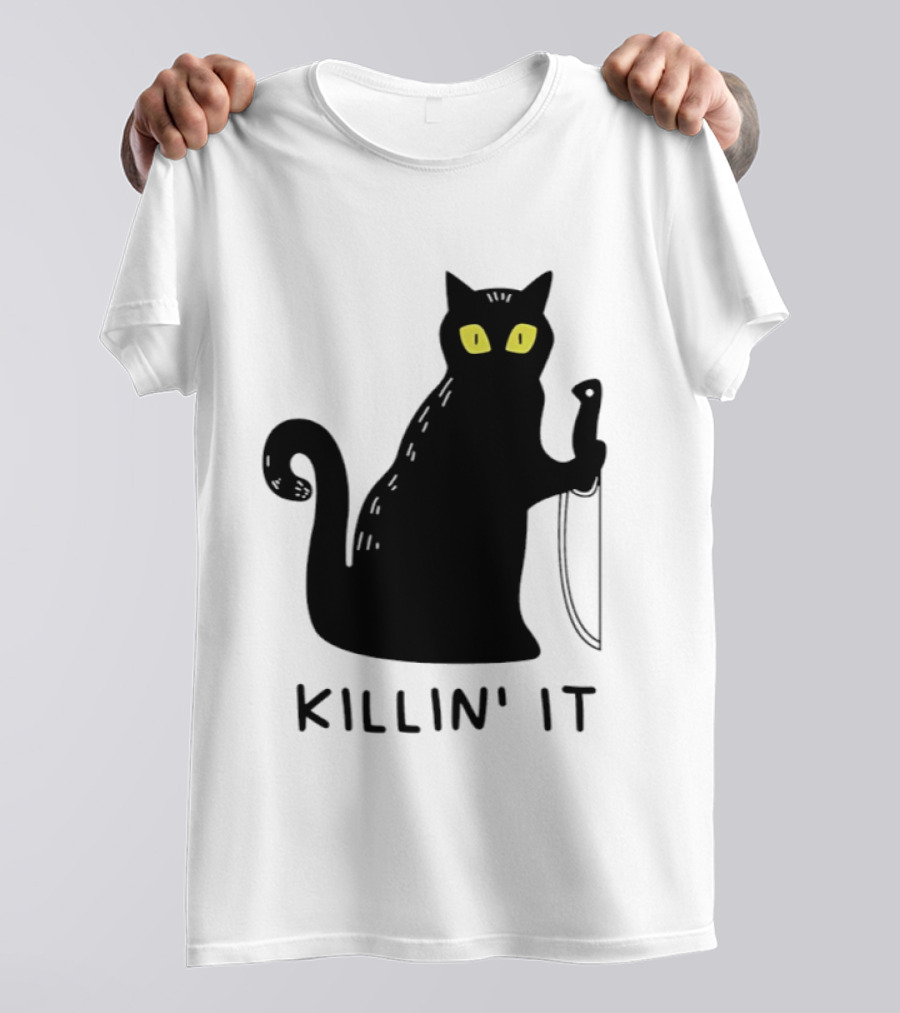 Black Cat Killin' It Halloween Knife T-Shirt