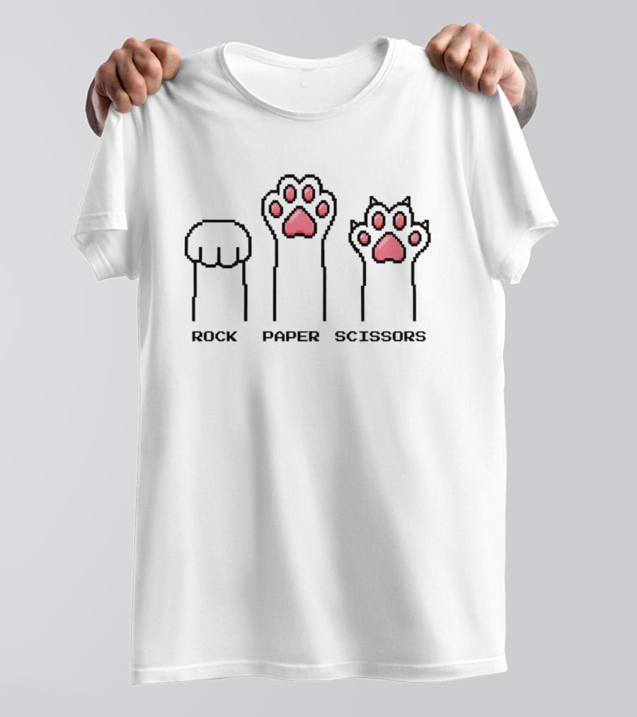 Cat Paws Rock Paper Scissors Pixel Kitten Game T-Shirt