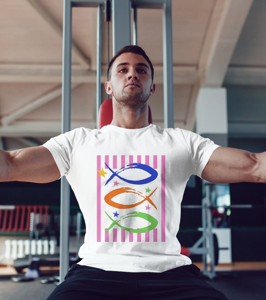 Christian Fish With Vibrant Stars And Stripes T-Shirt