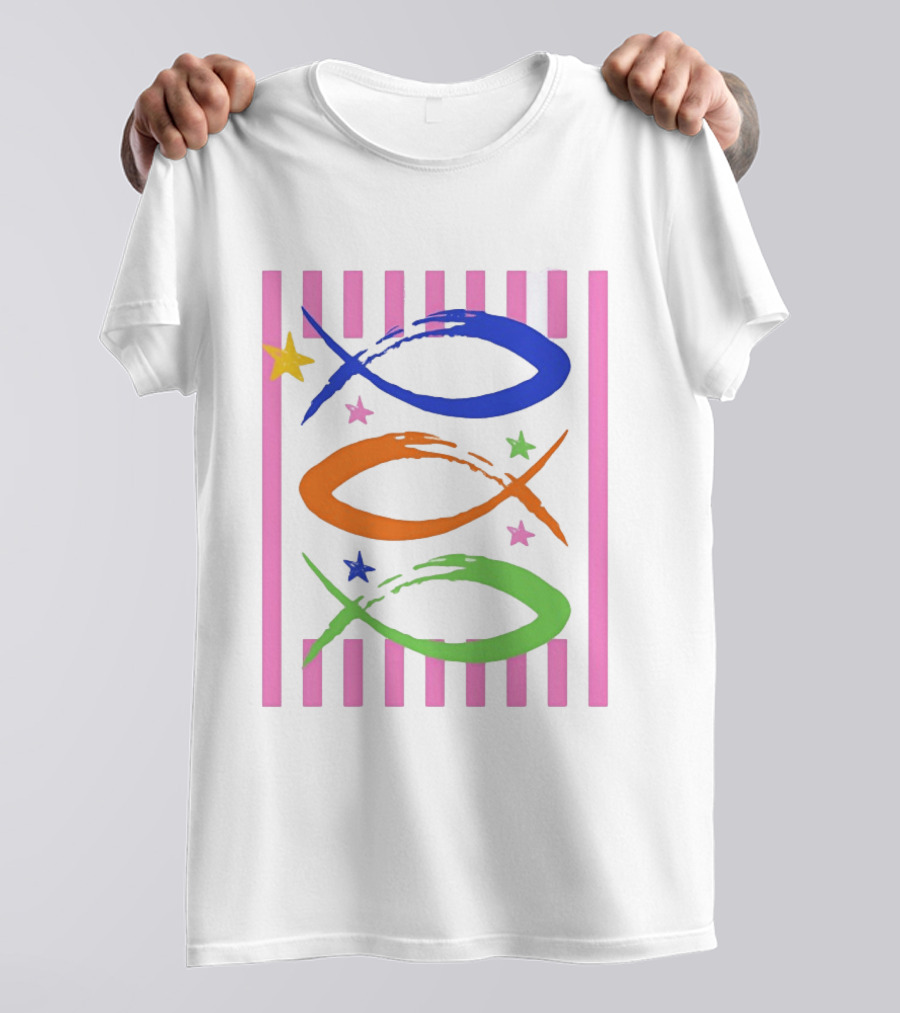 Christian Fish With Vibrant Stars And Stripes T-Shirt