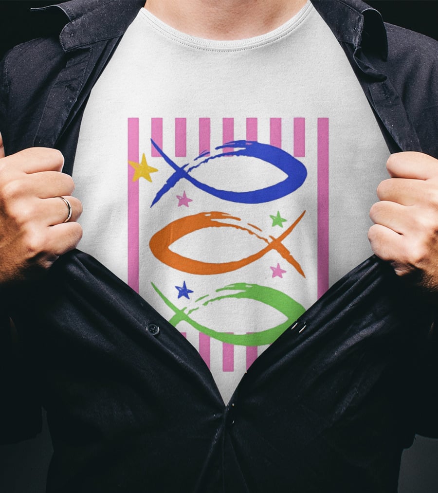 Christian Fish With Vibrant Stars And Stripes T-Shirt