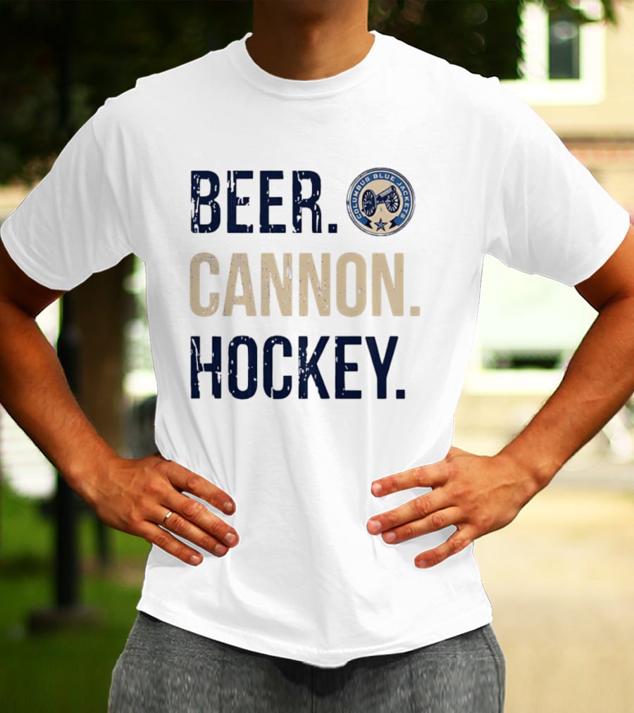 Columbus Blue Jackets Beer Cannon Hockey Team Spirit T-Shirt