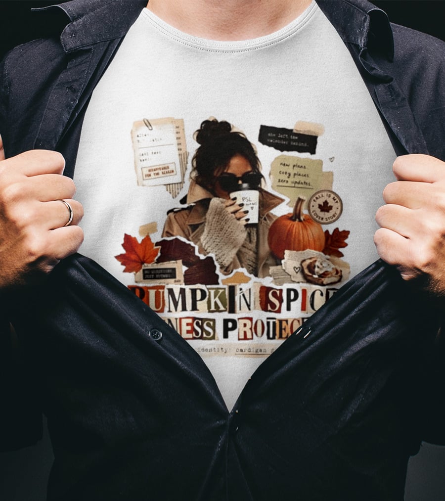 Pumpkin Spice Witness Protection Cozy Autumn Vibes PSL Pumpkin Latte New Plans Cozy Places Cardigan Girl T-Shirt