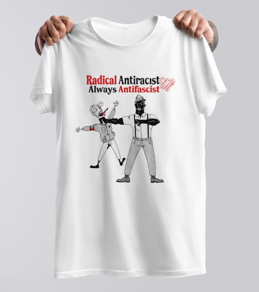 Radical Antiracist Always Antifascist Cartoon Figure Punching T-Shirt