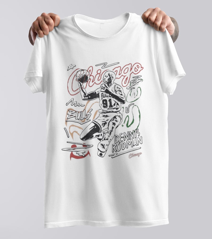 Chicago Bulls 91 Dennis Rodman Basketball Player T-Shirt