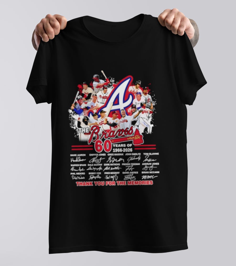 Atlanta Braves 60 Years 1966 2026 Collage Team Thank You For The Memories Autographed T-Shirt
