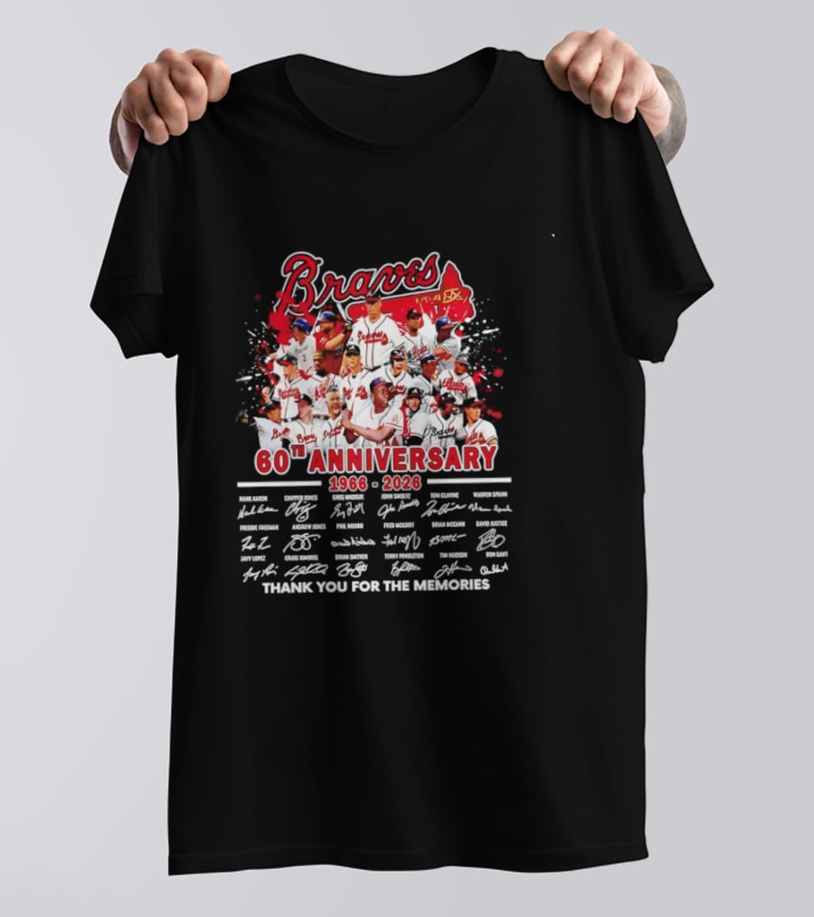 Atlanta Braves 60th Anniversary 1966 2026 Thank You For The Memories Signatures T-Shirt