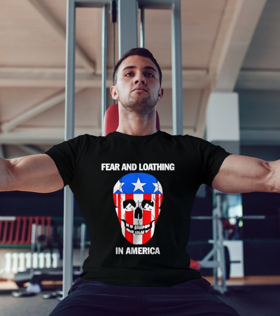 Fear And Loathing In America Skull With American Flag Stars And Stripes T-Shirt