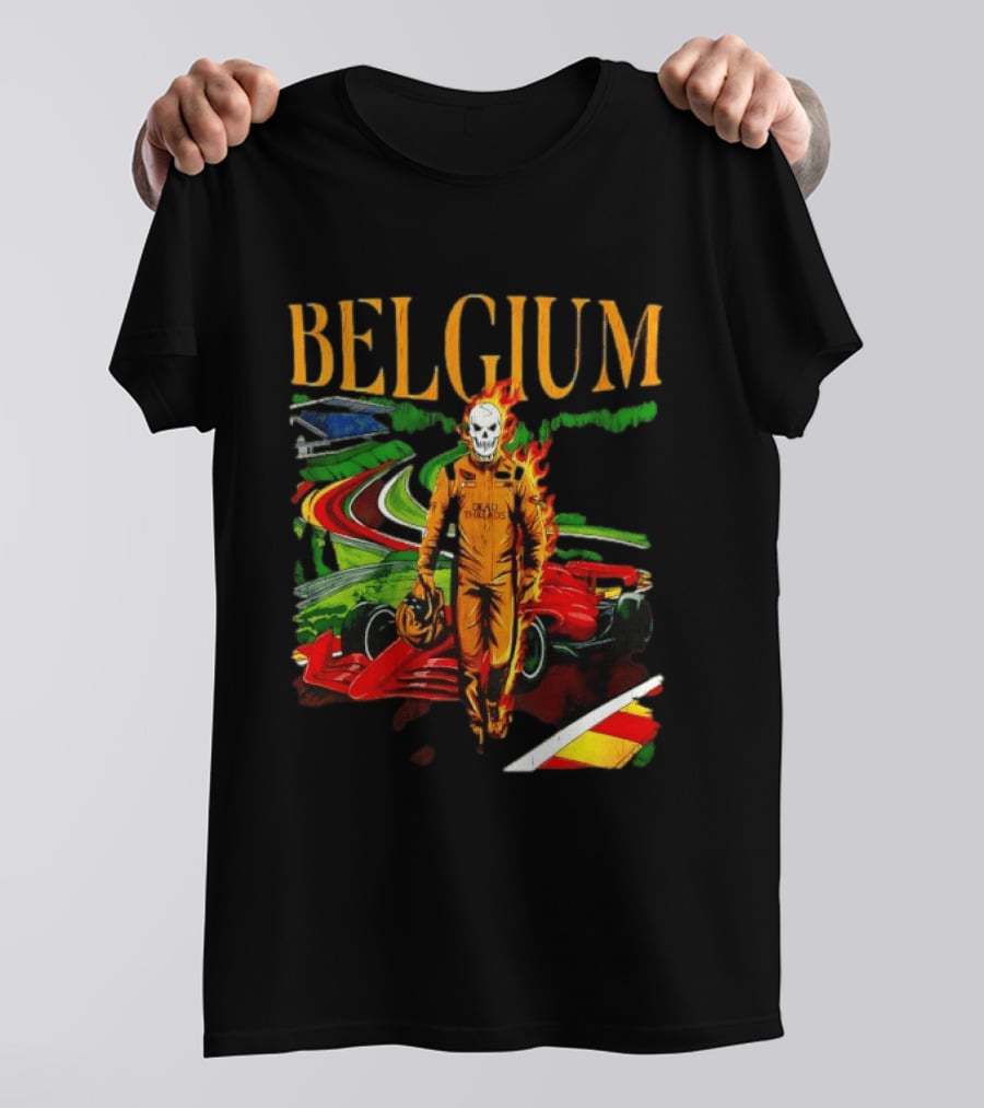Belgium Dead Threads Formula 1 Racing Skeleton Flame Suit Track T-Shirt