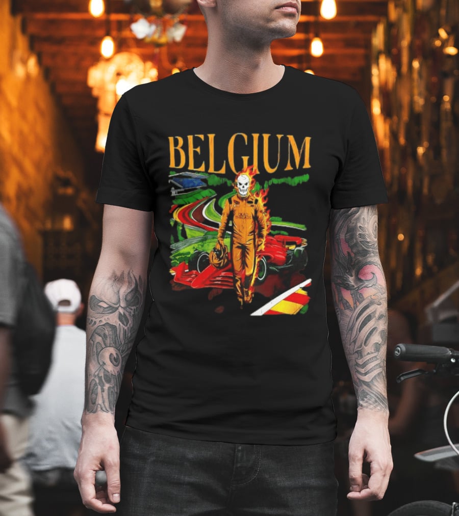 Belgium Dead Threads Formula 1 Racing Skeleton Flame Suit Track T-Shirt