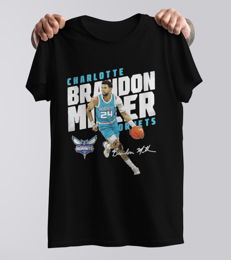 Charlotte Hornets Brandon Miller 24 Basketball Player Signature T-Shirt