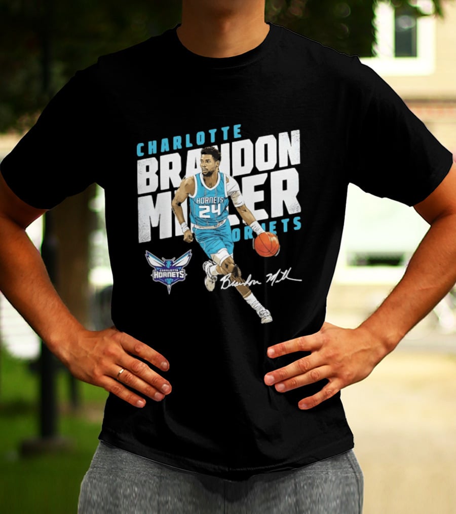 Charlotte Hornets Brandon Miller 24 Basketball Player Signature T-Shirt