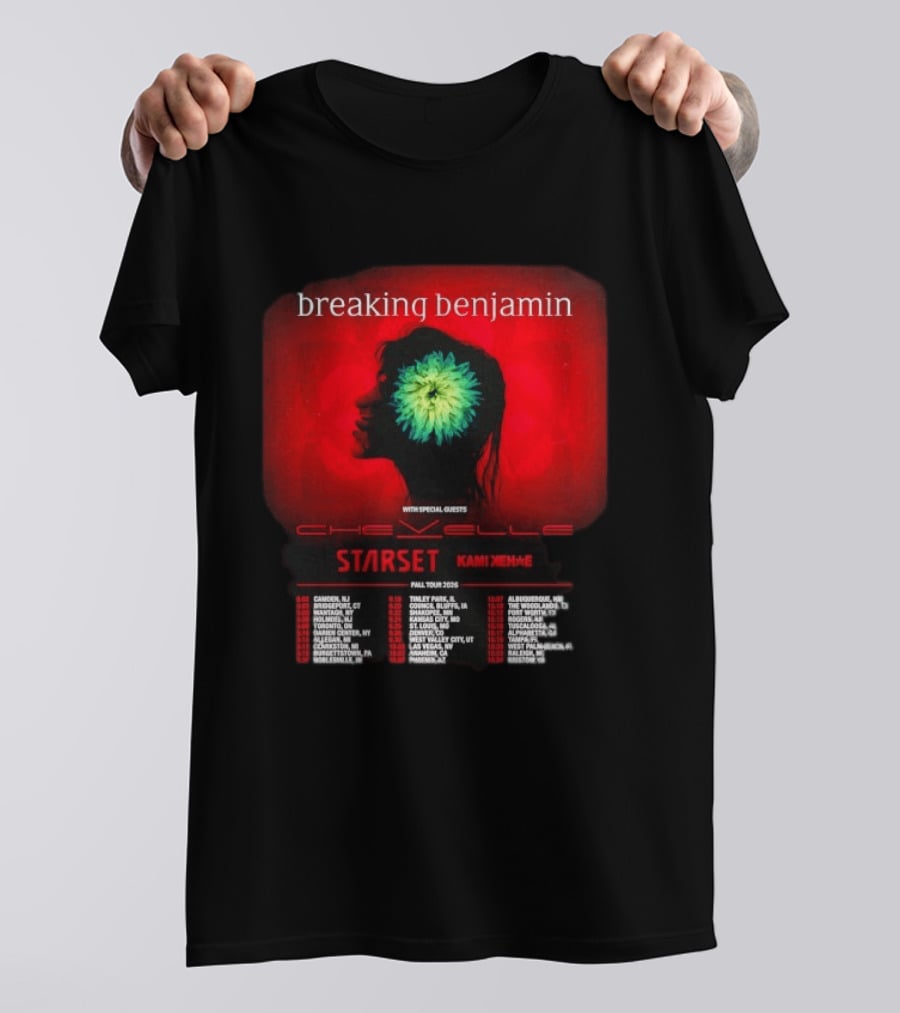 Breaking Benjamin Chevelle Starset Kami Kehe Fall Tour 2026 Dates And Locations T-Shirt