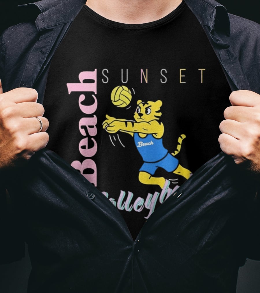 Beach Sunset Volleyball Tiger Jeff Cole T-Shirt