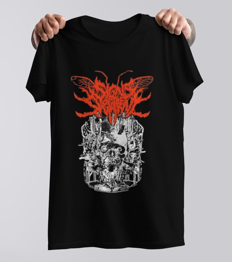 Signs Of The Swarm Skull Deathcore Metal Album Cover T-Shirt
