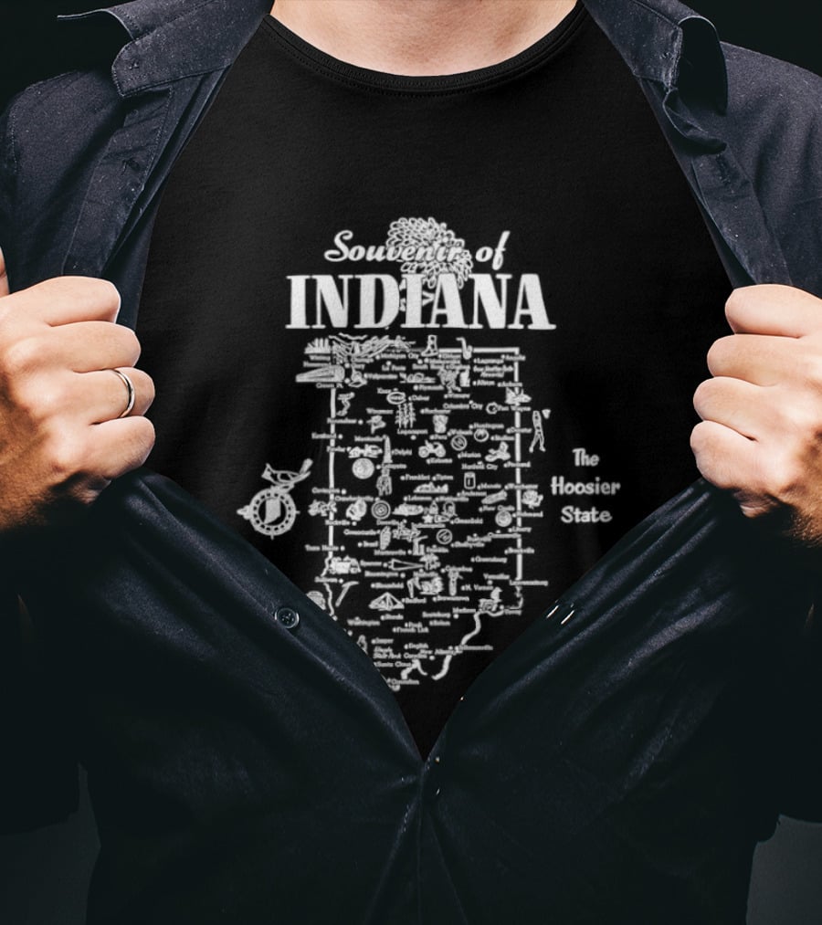 Souvenir Indiana The Hoosier State Map Vintage Locations T-Shirt