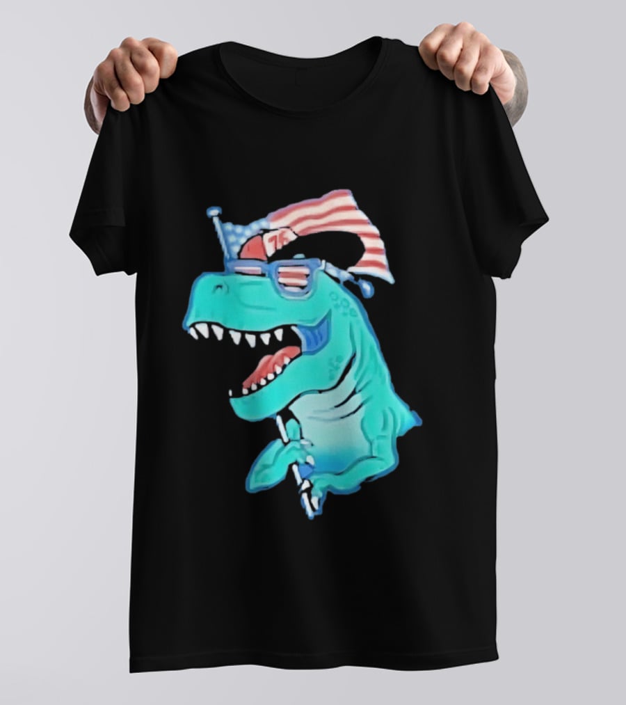 Patriotic Rex American Flag Sunglasses 76 Dinosaur T-Shirt