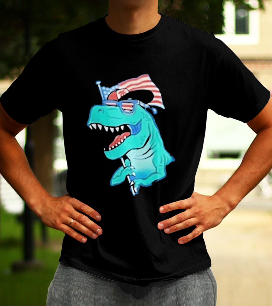 Patriotic Rex American Flag Sunglasses 76 Dinosaur T-Shirt