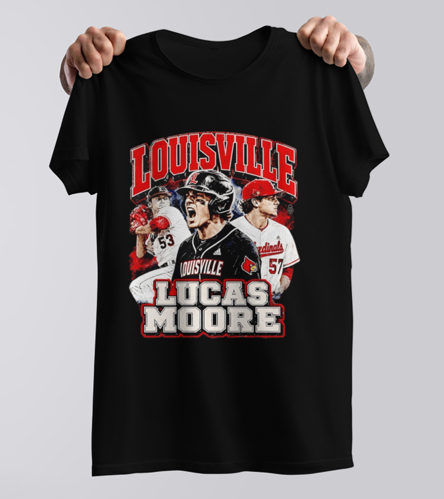 Lucas Moore Louisville Cardinals Baseball Players Dynamic Action T-Shirt