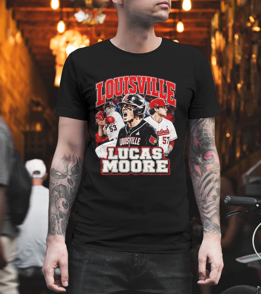Lucas Moore Louisville Cardinals Baseball Players Dynamic Action T-Shirt