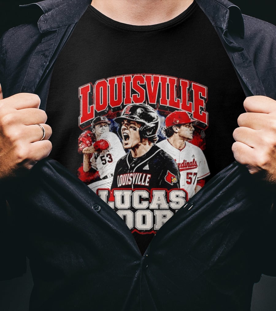 Lucas Moore Louisville Cardinals Baseball Players Dynamic Action T-Shirt