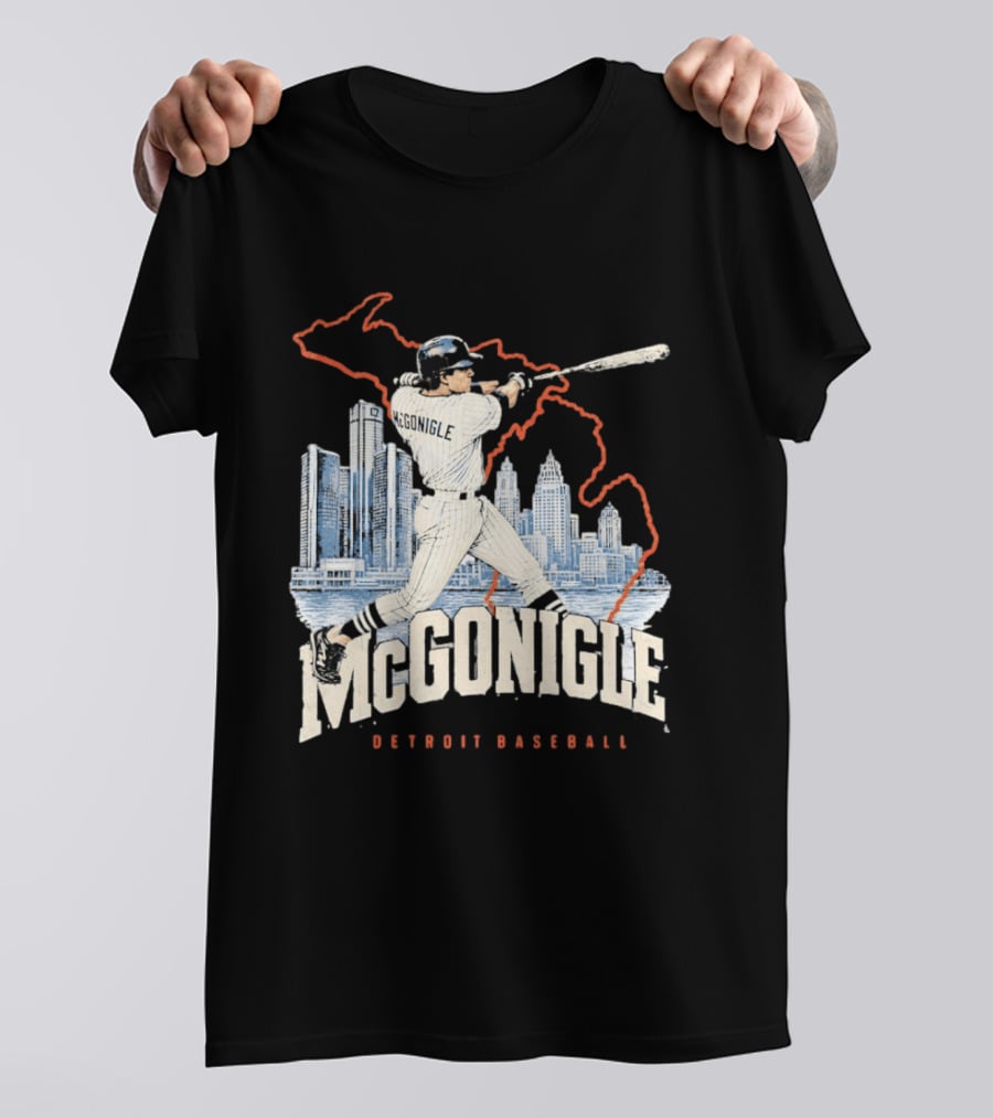 McGonigle Detroit Baseball Vintage Player Retro Skyline T-Shirt