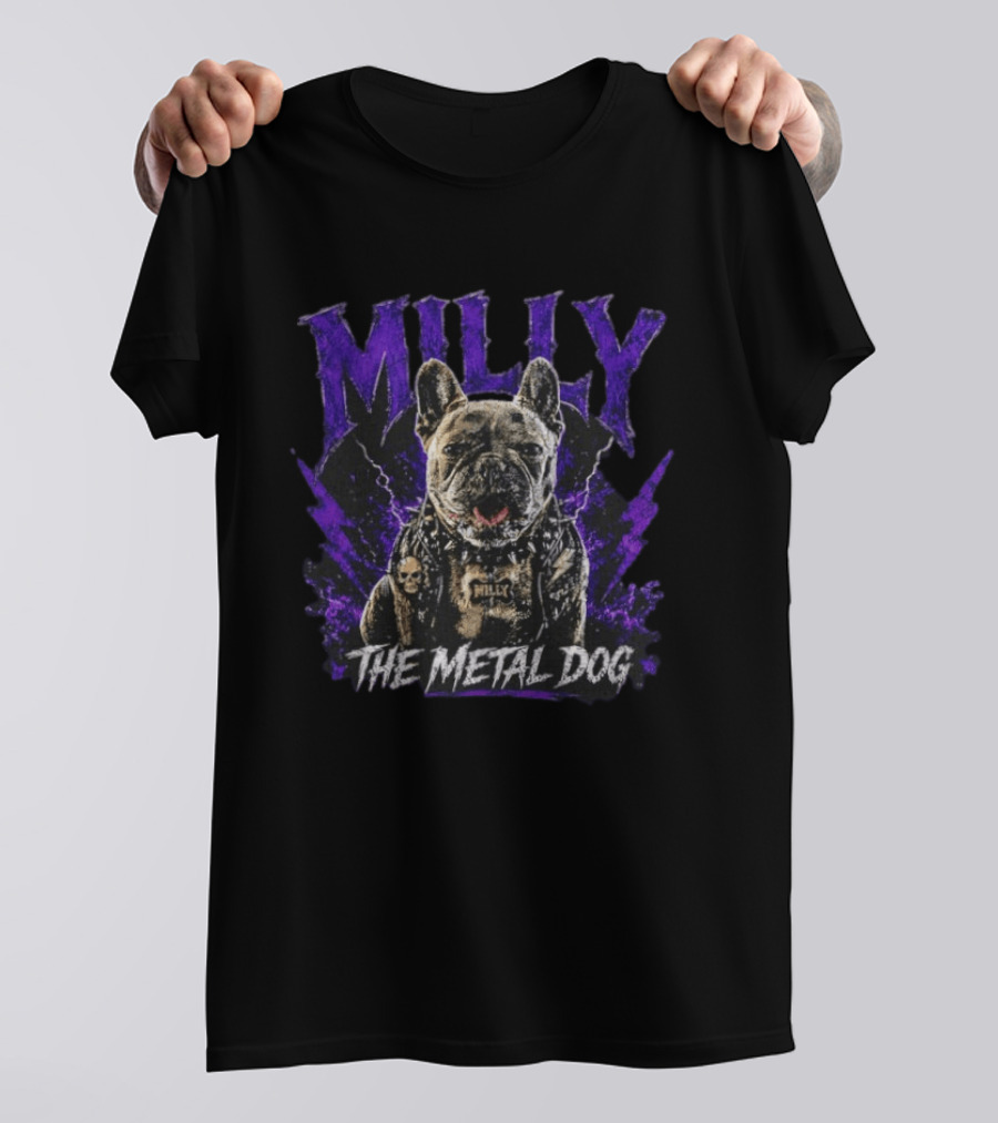 Milly The Metal Dog Purple Lightning Skull Vest Punk Rock T-Shirt