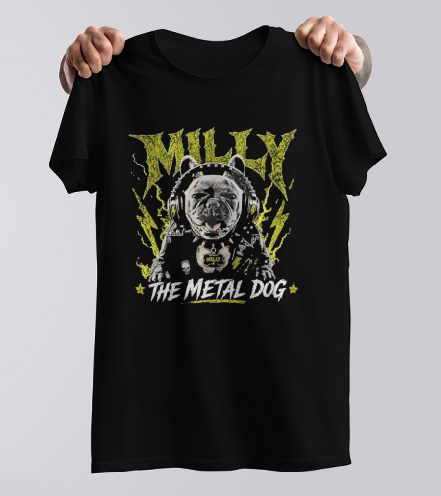 Milly The Metal Dog Headphones Music Yellow Splatter T-Shirt