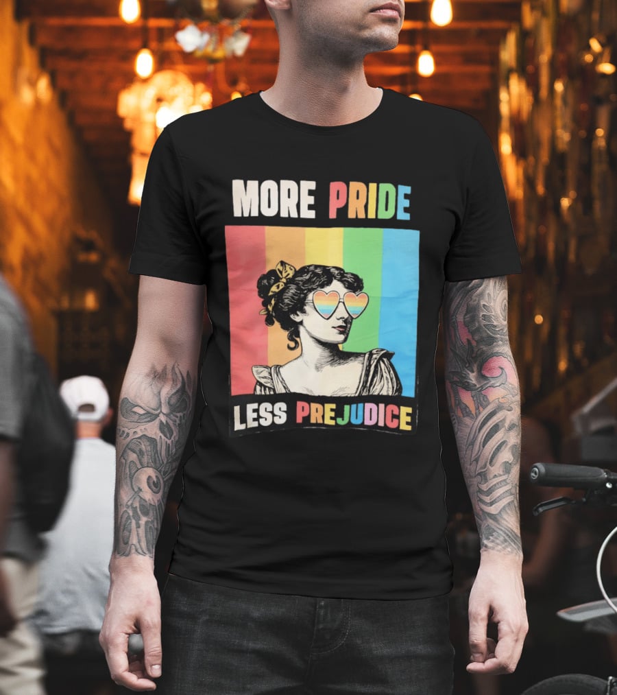 More Pride Less Prejudice Rainbow Heart Sunglasses Regency T-Shirt