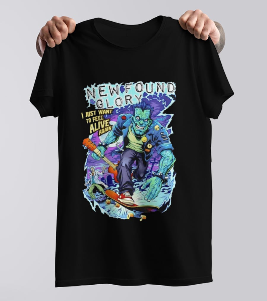 New Found Glory I Just Want To Feel Alive Again Frankenstein Skateboard Zombie Punk T-Shirt