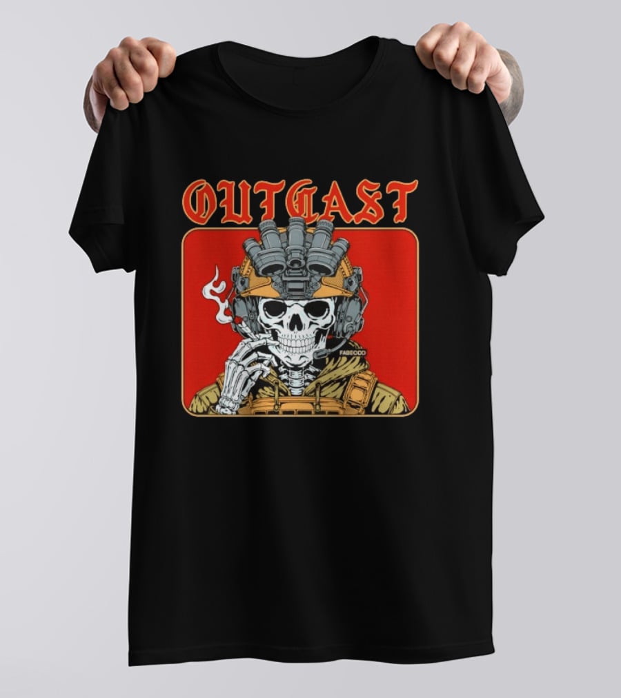 OUTGAST Skull Smoking With Night Vision Goggles FABECOO T-Shirt