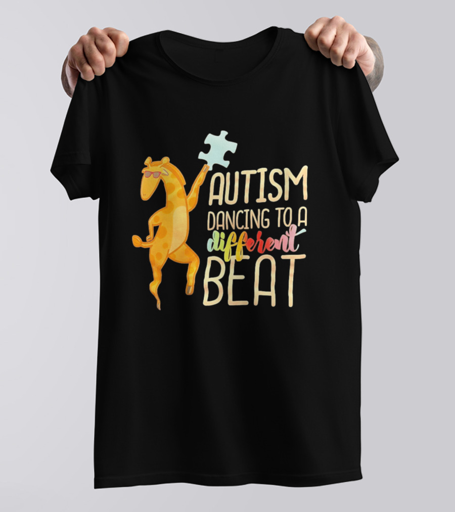 Autism Dancing To A Different Beat Giraffe Puzzle Piece And Sunglasses T-Shirt