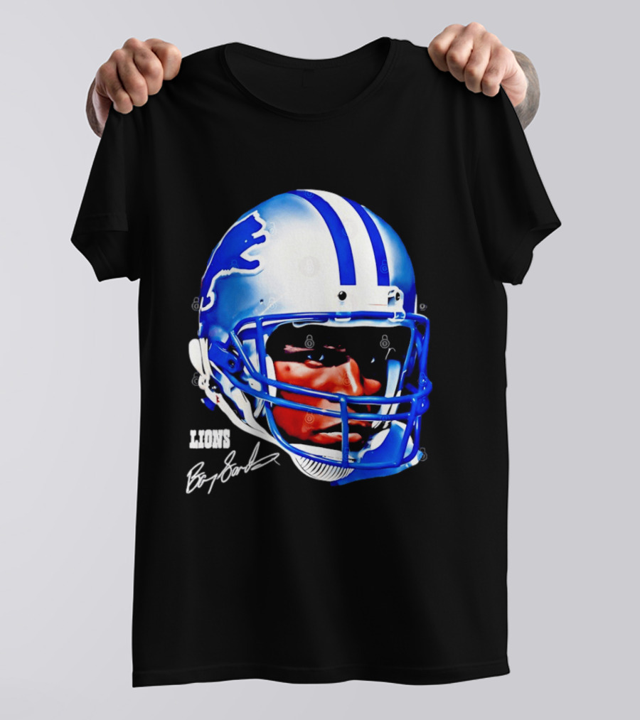 Barry Sanders Detroit Lions Helmet Signature Lions T-Shirt