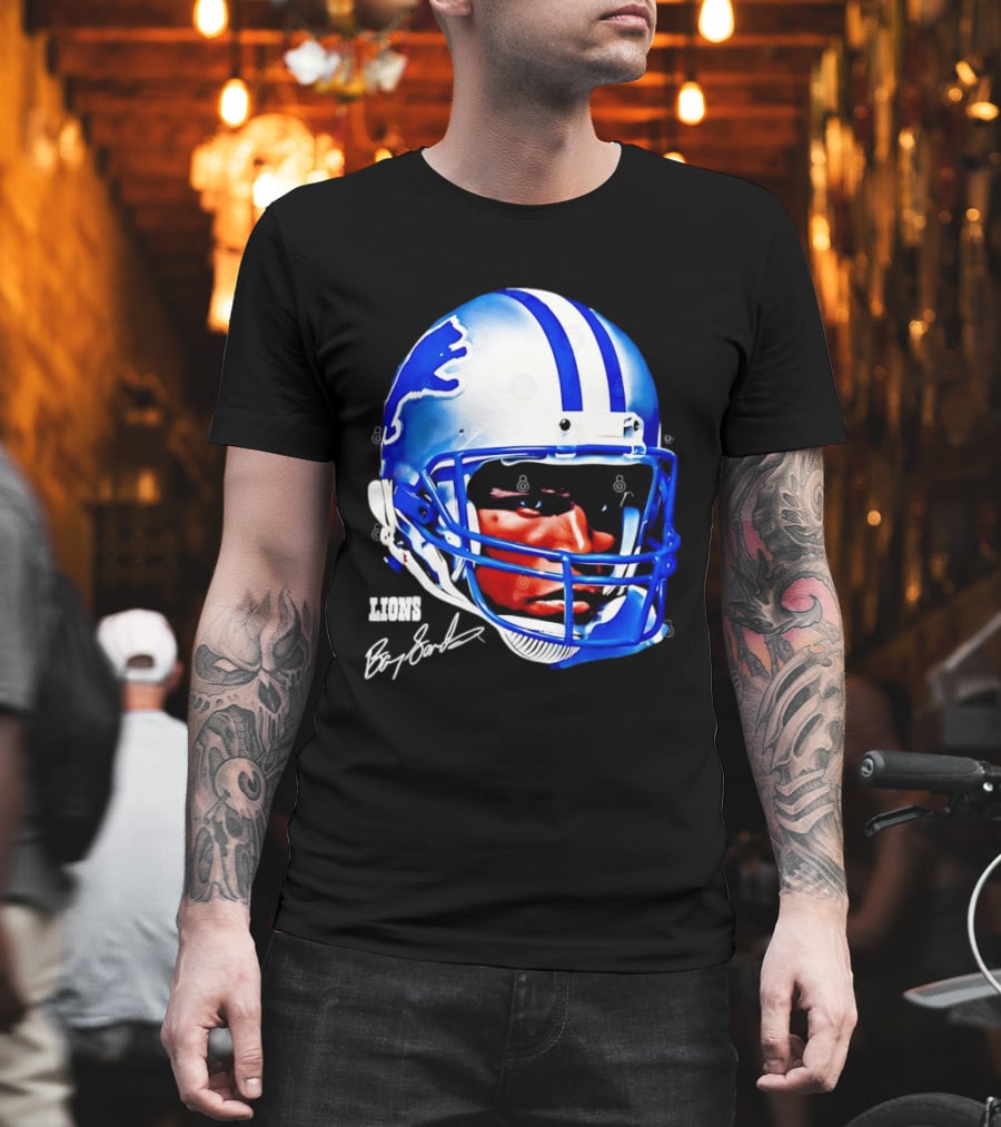 Barry Sanders Detroit Lions Helmet Signature Lions T-Shirt