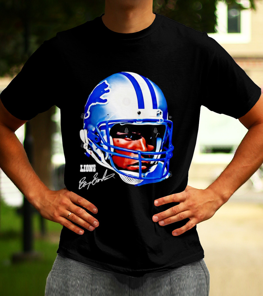 Barry Sanders Detroit Lions Helmet Signature Lions T-Shirt