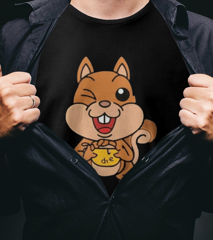 Cartoon Squirrel Holding Yellow Object With "dre" T-Shirt