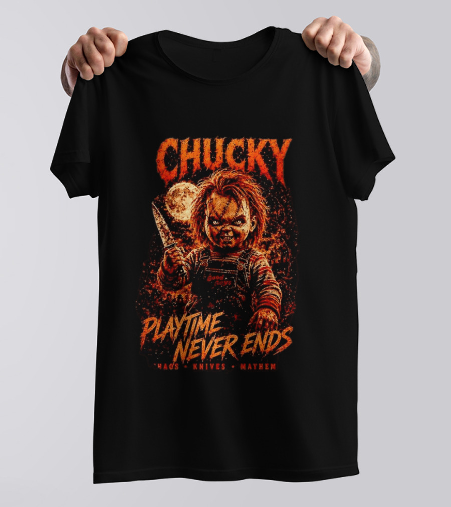 Chucky Playtime Never Ends Chaos Knives Mayhem T-Shirt