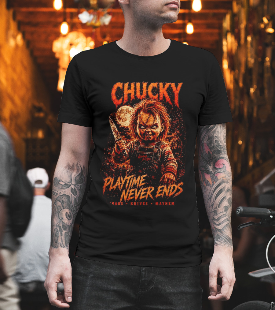 Chucky Playtime Never Ends Chaos Knives Mayhem T-Shirt