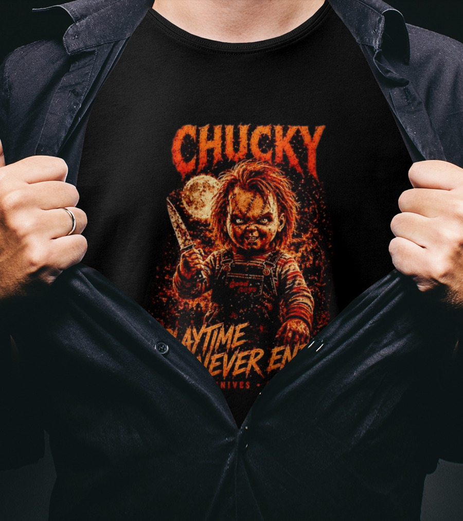 Chucky Playtime Never Ends Chaos Knives Mayhem T-Shirt