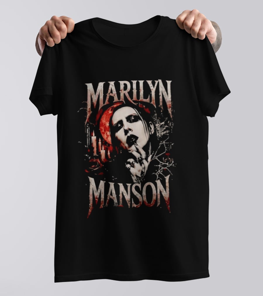 Marilyn Manson Gothic Candlelight Portrait With Blood Red Accents T-Shirt