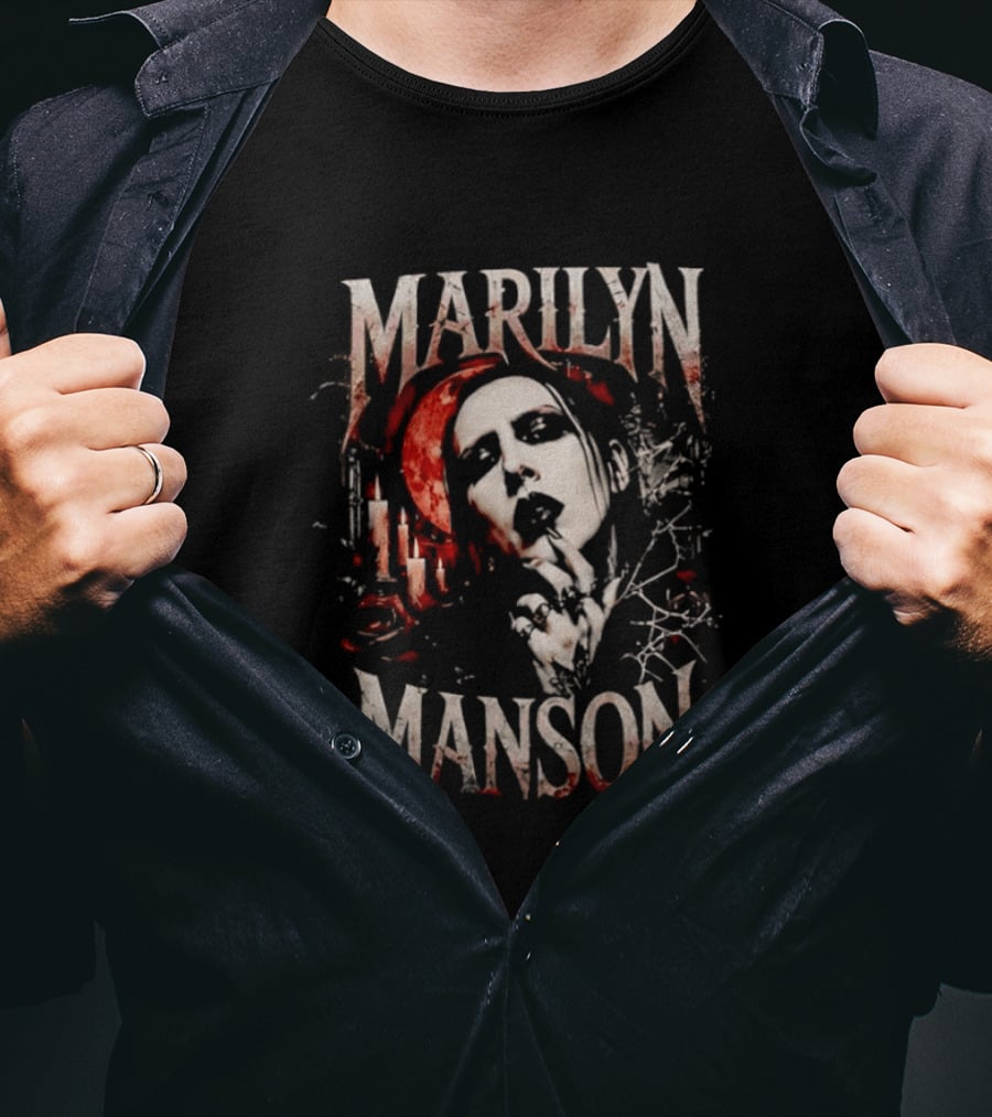 Marilyn Manson Gothic Candlelight Portrait With Blood Red Accents T-Shirt