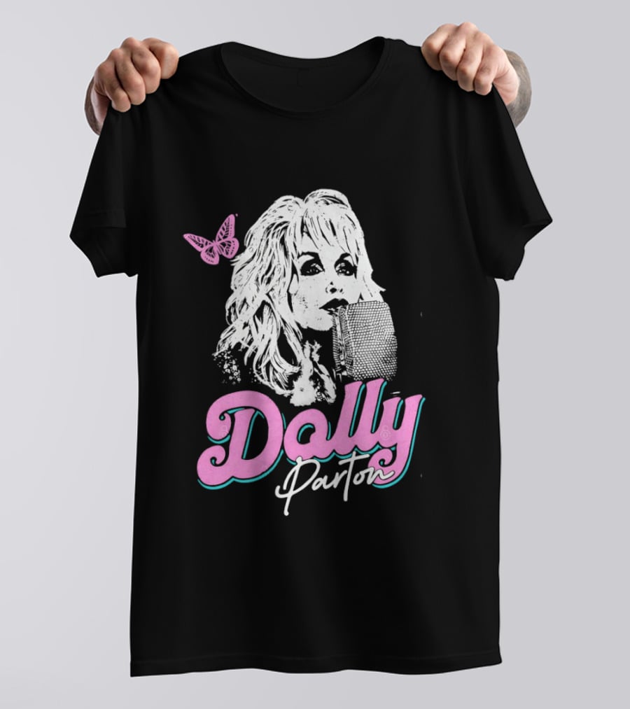 Dolly Parton Butterfly Pink Script T-Shirt