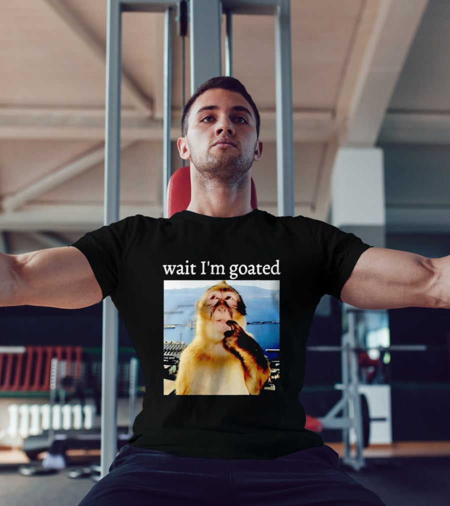 Wait I'm Goated Monkey Meme Coastal View Playful Expression T-Shirt