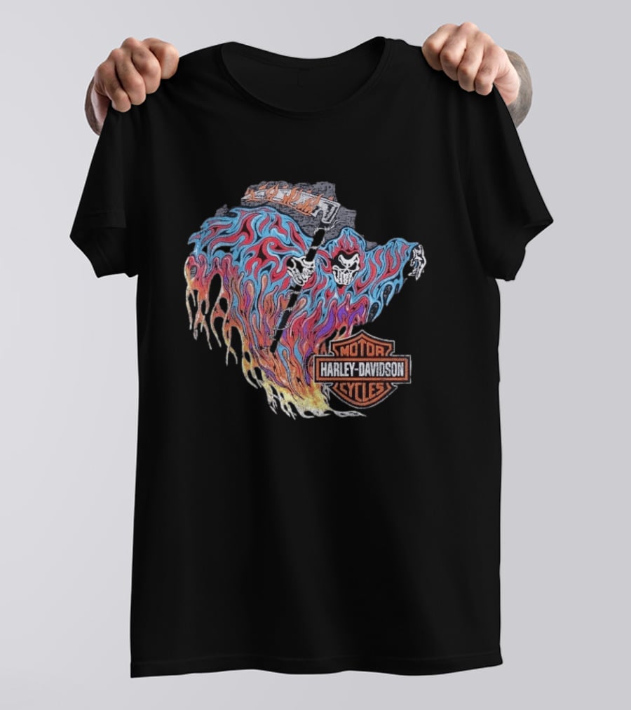 Warren Lotas Harley Davidson Reaper Flames Motor Cycles T-Shirt