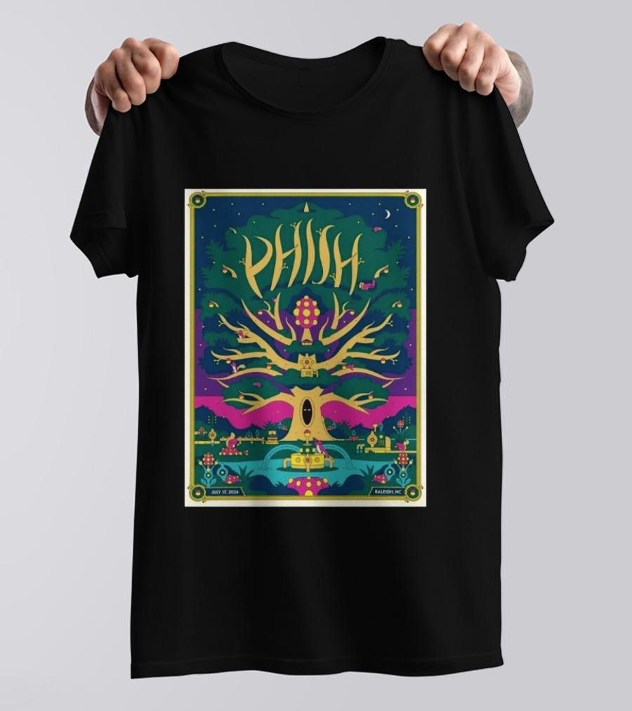Phish July 17 2026 Raleigh North Carolina Event Tree Fountain Night Sky T-Shirt