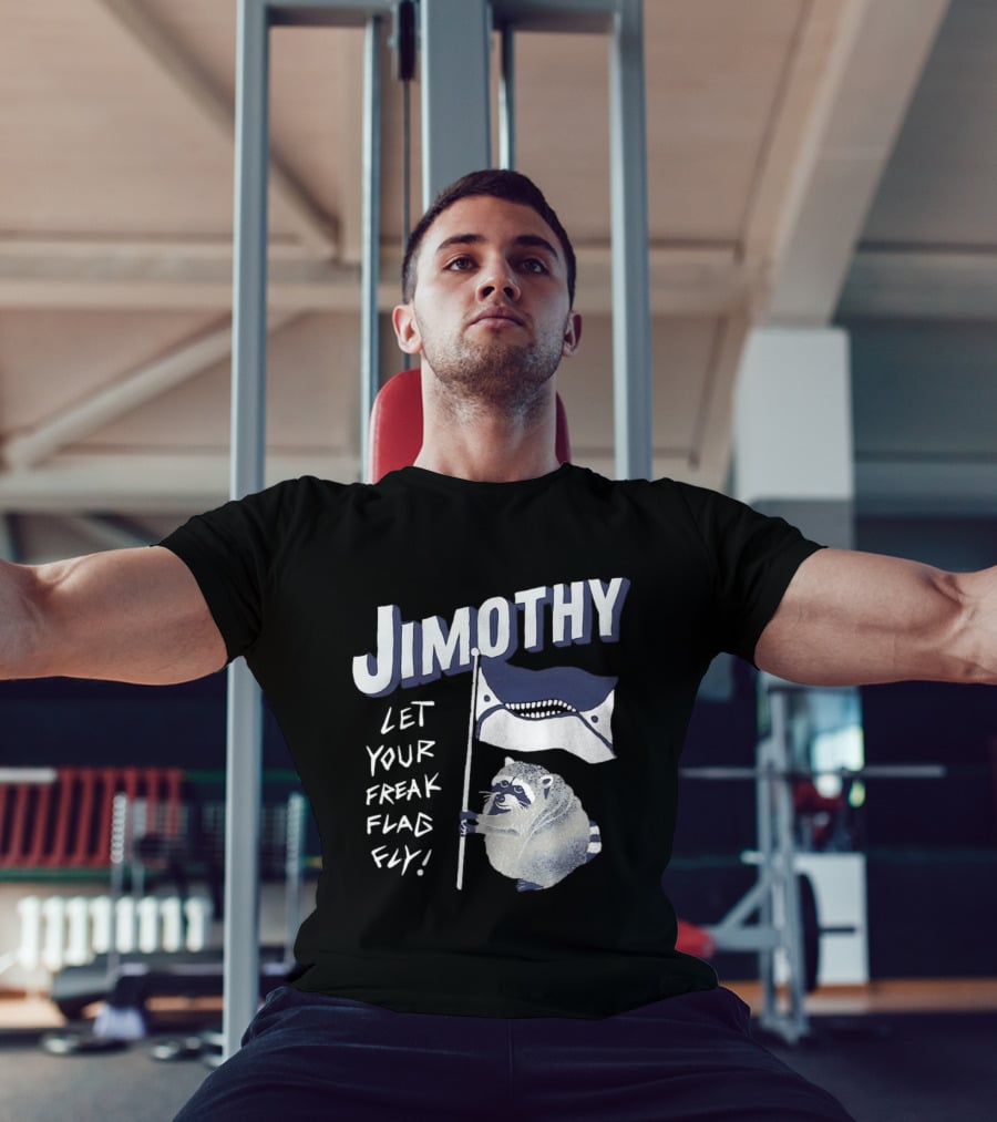 Jimothy Let Your Freak Flag Fly Raccoon Holding Flag T-Shirt
